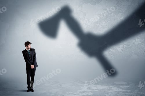 Preview: Businessman Afraid Of A Huge Shadow Hand Holding An Axe Concept On Background