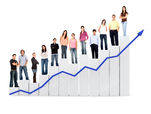 Preview: Group Of Casual People With A Chart Representing Growth And Success - Isolated Over A White