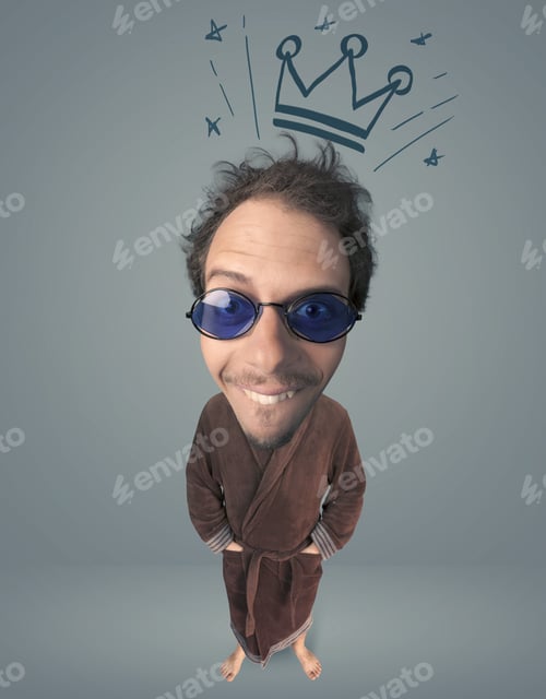 Preview: Funny Guy With Big Head And Drawn Crown Over It