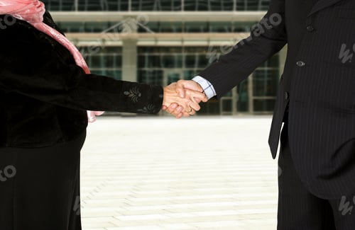 Preview: Business Couple Shaking Hands Over A White Background - Full Bodies