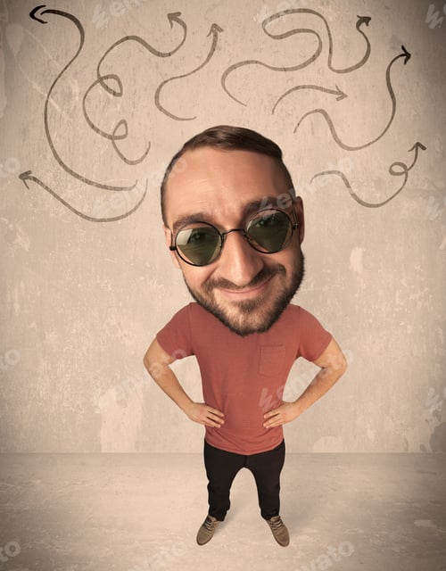 Preview: Funny Guy With Big Head And Drawn Arrows Over It