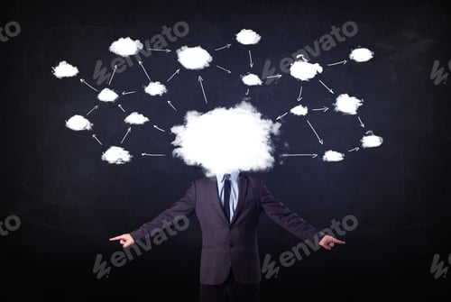 Preview: Business Man With Cloud Network Head On Grungy Background