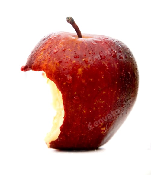 Preview: Apple In Red Half Beaten Isolated Over A White Background