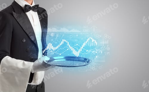 Preview: Waiter Serving Fluctuation Concept And Charts On A Tray