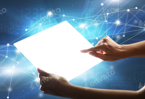 Preview: Young Female Hand Holding A Tablet With Numbers In The Background