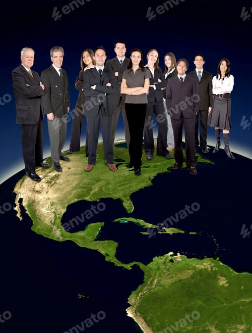Preview: Big Business Team On Top Of The World - Showing America Map Globe From Nasa.Gov