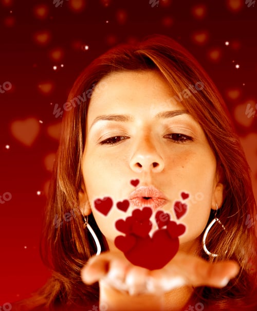 Preview: Beautiful Woman In Love Blowing Red Hearts