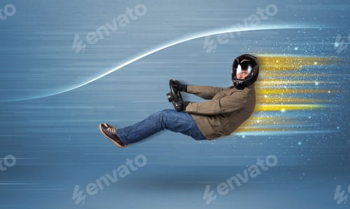Preview: Young Man Driving In Imaginary Fast Car With Blurred Lines Concept