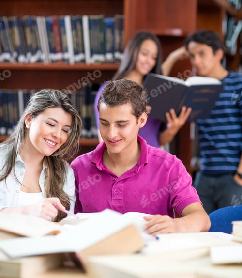 Preview: Group Of Young People Studying At The Library