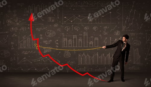 Preview: Businessman Pulling A Red Arrow Upright With A Rope Concept On Background