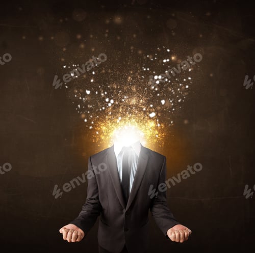Preview: Business Man With Glowing Exploding Head Concept