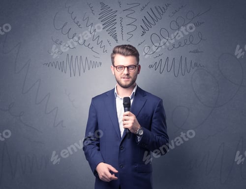 Preview: Businessman Speaking Into Microphone With Scribbles Over His Head