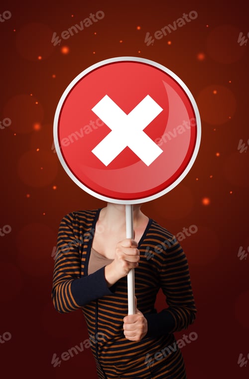 Preview: Casual Young Woman Holding Round Red Sign With White Cross
