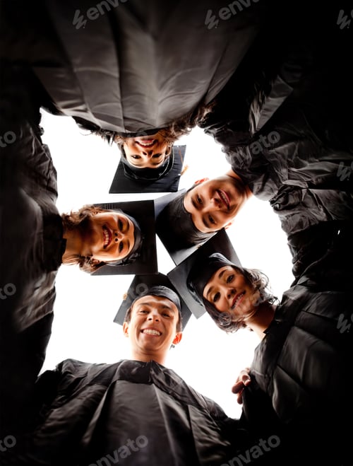 Preview: Group Of Graduates Wearing A Gown And Mortarboard - Isolated Over White