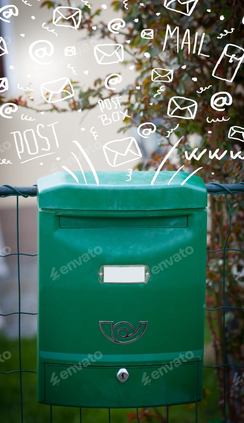Preview: Postbox With White Hand Drawn Mail Icons