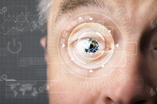 Preview: Modern Cyber Man With Technolgy Eye Looking