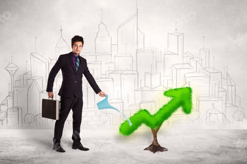 Preview: Business Man Watering Green Plant Arrow Concept On Background