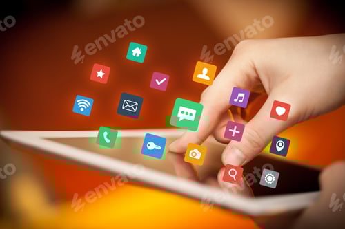 Preview: Female Hands Touching Tablet With Colorful Applications