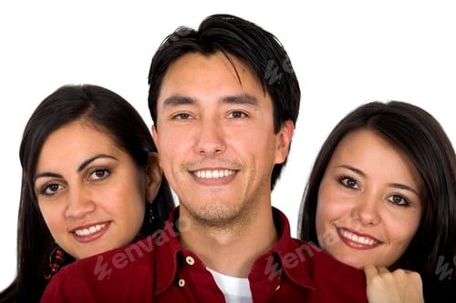 Preview: Smiling People Gathered Closely Posing for Portrait