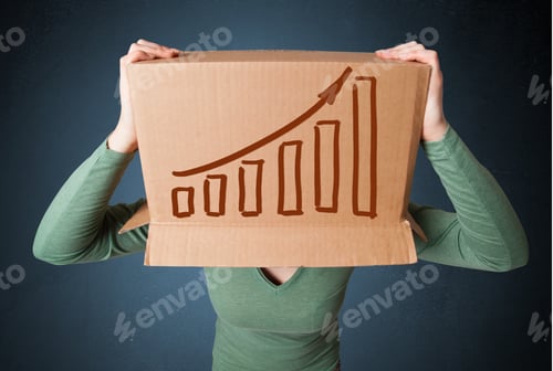 Preview: Young Woman Standing And Gesturing With A Cardboard Box On His Head With Diagram