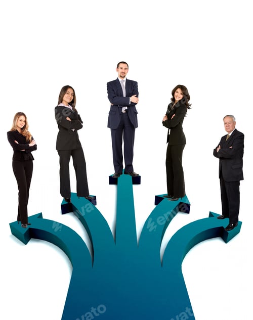 Preview: Business Team Picking Different Ways Isolated On White