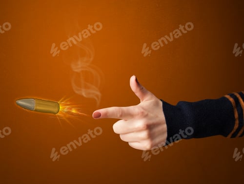 Preview: Gun Shaped Woman Hand With Bullet Coming Out Of It