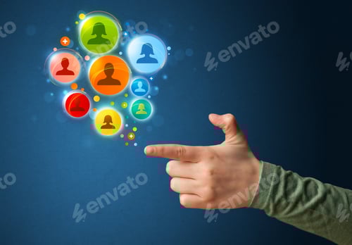 Preview: Social Media Icons Coming Out Of Gun Shaped Hand, Social Media Concept