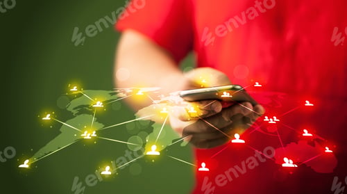 Preview: Smart Man Holding Telephone With World Social Media Network Connection