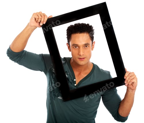 Preview: Casual Young Adult Framing His Face Isolated Over A White Background