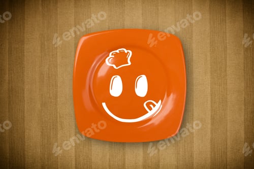 Preview: Happy Smiley Cartoon Face On Colorful Dish Plate And Grungy Background