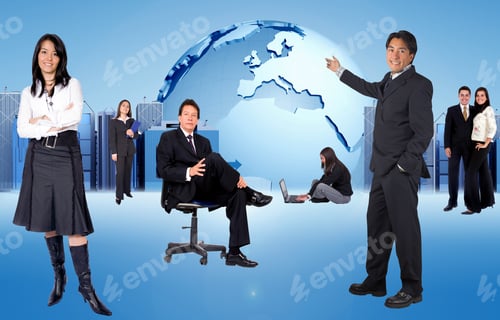 Preview: Business People With A Globe Behind Them