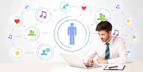 Preview: Businessman Sitting At White Table With Social Media Connection Background