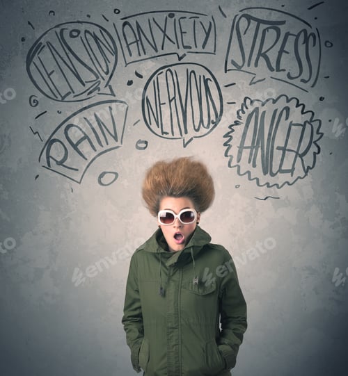 Preview: Mad Young Woman With Extreme Haisrtyle And Speech Bubbles Concept On Background