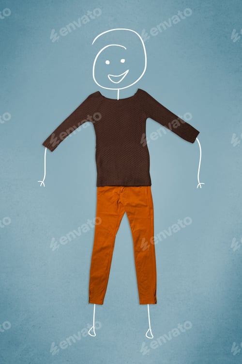 Preview: Colorful Placed Clothes In Different Actions With Woman Drawing