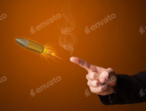 Preview: Gun Shaped Male Hand With Bullet Coming Out Of It