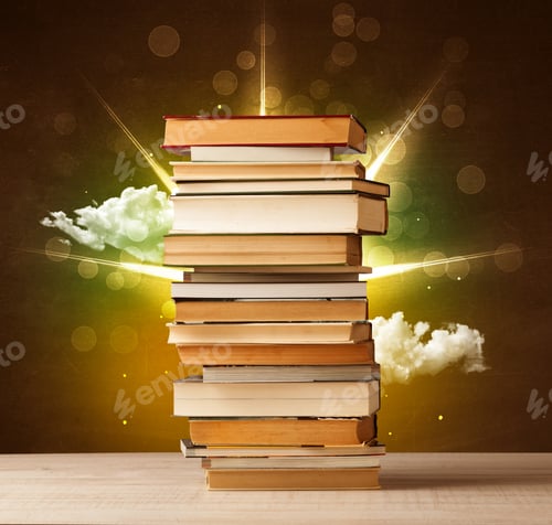 Preview: Magical Books With Ray Of Lights And Colorful Clouds On Vintage Background
