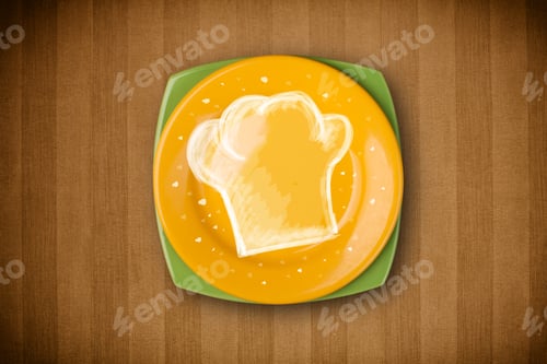 Preview: Colorful Plate With Hand Drawn White Chef Symbol On Grungy Background