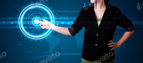 Preview: Young Woman Pressing High Tech Type Of Modern Buttons