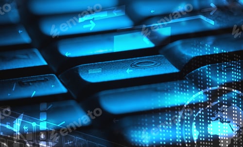 Preview: Computer Keyboard With Glowing Icons, Technology Concept