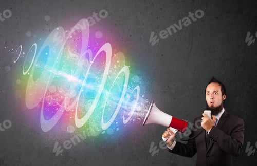 Preview: Handsome Guy Yells Into A Loudspeaker And Colorful Energy Beam Comes Out