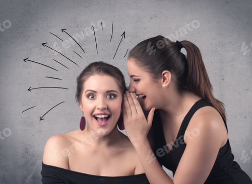 Preview: A Cute Teen Caucasian Girl Telling Secret Things To Her Girlfriend Dressed In Black Dress Concept