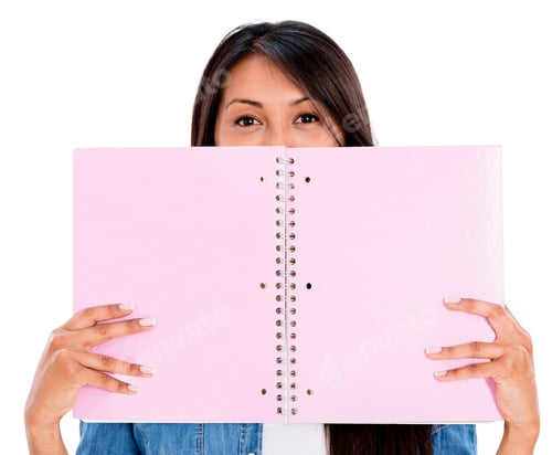 Preview: Female Student With A Notebook - Isolated Over White Background
