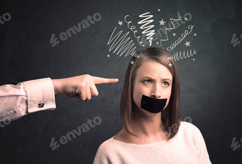 Preview: Caucasian Hand Pointing At Scared Female Employee