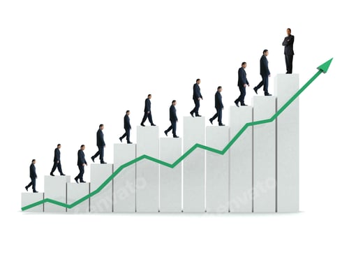 Preview: Business Man Going Up A Chart Representing Growth And Success - Isolated Over A White Background