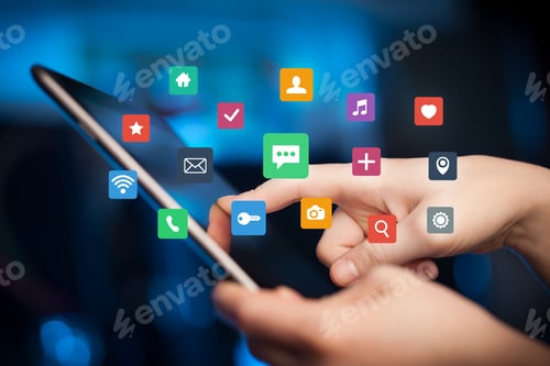 Preview: Female Hands Touching Tablet With Colorful Applications