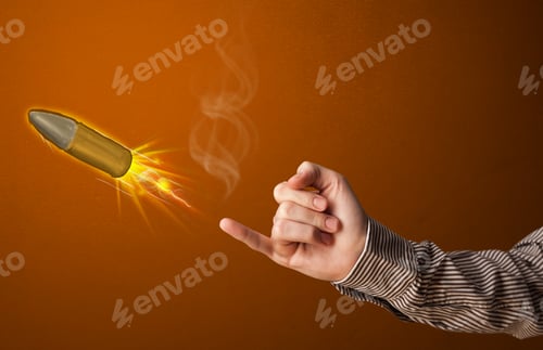 Preview: Gun Shaped Male Hand With Bullet Coming Out Of It