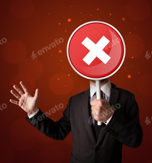 Preview: Smart Businessman Holding Round Red Sign With A White Cross