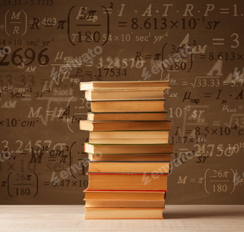 Preview: Books On Vintage Background With Math Formulas Flying Out