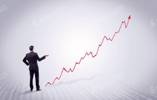 Preview: Elegant Business Person Standing With His Back Looking At Growing Graph Chart In Space Concept
