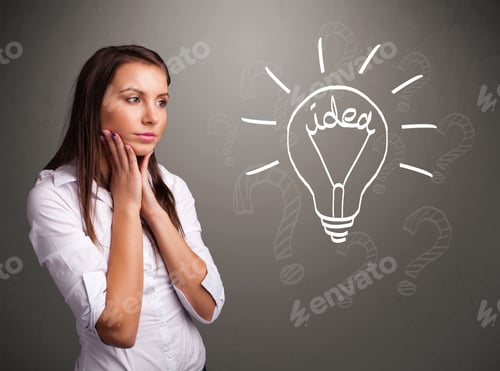 Preview: Pretty Young Girl Comming Up With A Light Bubl Idea Sign